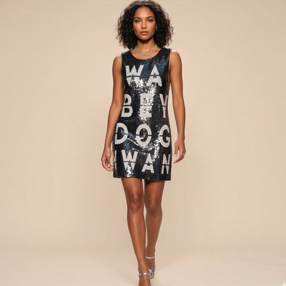 Beau Souci 2018 Silk & Sequin Mini Shift Dress Black Size Large